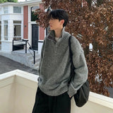 Korean Fashion Men Henry Sweaters Light Luxury Solid Color Long Sleeve Knitwear Premium Quality Button-down Knit Pullover M-3XL