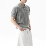 New Trendy Jacquarded Men Polo Shirt Light Luxury Casual Business Solid Color Knitted Short Sleeve T-shirt Fashion Stretchy Tops