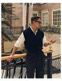 New Korean Fashion Polo Neck Men Sweater Vest Light Luxury Retro Business Knitted Sleeveless Waistcoats Leisure Premium Knitwear