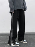 Streetwear Side Split Zipper Loose Casual Straight Pants Men Outdoor Y2k Black Parachute Long Trousers New