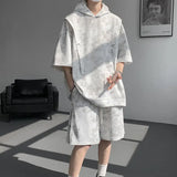 Mens Training Sports Sets Men Hooded Sports Suits Shorts Jogging Sets Male Running Tracksuits Couple Loose Tie-Dye Outwear