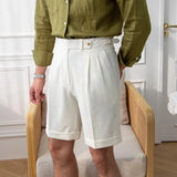 New Men Summer Slim-fit British Style Suit Shorts Light Luxury Business Straight-leg Shorts Leisure Button-down Half-pants M-3XL