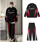 Baggy Two Piece Set for Men Parachute Wide Leg Pants Sweatshirts Outfit Tracksuit Men Polo Vintage Casual Streetwear