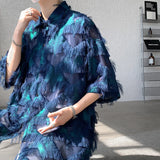 Personality Tassel Shirt Streetwear Fashion Short Sleeve Shirts Men's Casual Hip Hop Tops High Quality Loose Chic Shirt