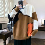 American street style men and women trendy personalized round neck sweater couple winter high street loose retro casual knitted