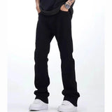 Man Trendy Solid Color Flare Pants Spring Summer Casual High Street Straight-Leg Jeans Micro-Flared Waist Slimming Effect