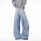 2025 New Men Wide Leg Jeans Loose Fit Light Blue Washed Denim Trousers High Quality Trendy Fashion Streetwear Hot Sale