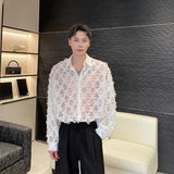 New shirt men Personalized shirt loose Men's  Long Sleeve Hollow design Jacquard shirt Personality trend stage performance shirt