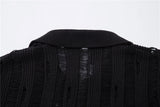 Mens Ripped Hole Knit T-Shirts Streetwear Vintage Zipper Tees Tops Men Oversized Harajuku Casual Short Sleeve T Shirts Male