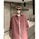 Men's Tie-dye Corduroy Shirts Long Sleeve Streetwear Shirt Korean Style Woman Men Soft Loose Casual Shirt Autumn New Pink/Black
