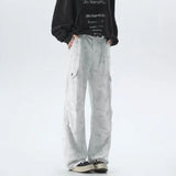 Vintage Tie dye Men's Baggy Denim Trousers White New Streetwear Wide Leg Loose Denim Pants Fashion Straight Gargo Pants