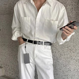 New Men Luxury Korean Style Shirts Casual Long Sleeve Drapped Solid Color Button-down Cardigan Fashion Business Leisure Blouse