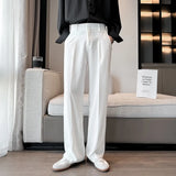 Spring Summer Men Suit Pants Wide Leg Long Drape Trousers Fashion Streetwear Clothing Solid Stretch Waist Oversize Pants Black