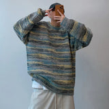 Vintage Striped Sweaters Men Autumn Contrast Color American Commuting Style  All-match Males Knitwear Hip Hop Hipster Pullovers
