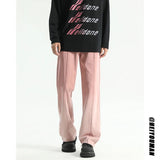 Pink Jeans Men Fashion Retro Black Casual Jeans Men Streetwear Hip-hop Loose Straight Jeans Mens Vintage Denim Trousers