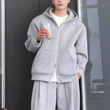 Cotton Solid Color Hooded Sweatshirt Autumn American Double Zipper Cardigan Gray Men's and Women's Loose Simple Daily Hoodies