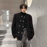 Men's Double-breasted Woolen jacket Cardigan Autumn Winter Trend Collarless Jacket Fashion Korean Style Chic Elgance Coat