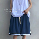 Board Shorts Men Summer Loose Straight Joggers Knee-length Casual Striped Design All-match Daily Cool Thin Japanese Male Basic