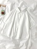 White Shirts Women Fashion Black Tie Japan Style Preppy Students JK Girls Blouse Simple Solid Loose Summer Button Up Tops