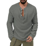 Spring and Autumn New Men's Shirt Casual Seersucker Solid Color Long Sleeve Shirt Loose Style Button Men's Clothing