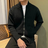 Japanese Stand Collar Men Cardigan Jacket Light Luxury Trendy Knitted Zip-up Long Sleeve Sweater Coat Premium Quality Knitwear