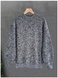 New Japanese Retro Men Sweater Light Luxury Knitted O Neck Grey Long Sleeve Pullover Casual Loose Premium Thickened Knitwear