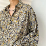 Spring Summer New Cashew Flower Print Shirt Korean style Loose Casual Long-sleeved Tee Tops All-Match Blouse Men