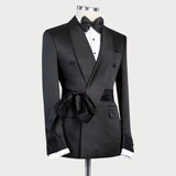 Double Breasted Suit Jacket for Men Wedding Shawl Lapel Slim Fit Groom Blazer with Belt 1 Pc Fashion Coat