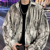 Spring Tie-dye Long Sleeve Corduroy Shirt For Men Y2K Vintage Streetwear Casual Shirts Elegant Man Clothes Hip Hop Blouse