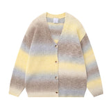 Winter New Gradient Men's Cardigan V-neck Single Breasted Fashion Casual Loose Sweater Couple Street Hip-hop Clothing Oversized