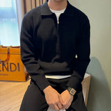 Autumn Casual Men Polo Sweater Light Luxury Zip-up Solid Color Long Sleeve Knitted Pullover Daily Commuting Basic Knitwear M-3XL