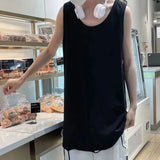Hole Tanks Men Baggy Simple Harajuku Chic Teens Fashion High Street Clothes All-match Korean Style Casual Tops O-neck Breathable