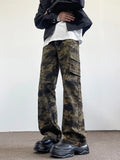 Y2K 2000S Camouflage Multi Pockets Slim Jeans Flare Cargo Pants For Men Clothes Streetwear Hip Hop Lady Old Long Trousers