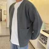 Autumn Zipper-Up Knitted Sweatercoat for Men Solid Casual Slim Baisc Cardigan Hombre Round Neck Pocket  Tops Male Outwear