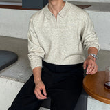 Korean Luxury Business Men Polo Sweater Loose V Neck Knit Solid Color Pullover Casual Premium Quality Long Sleeve Knitwear M-3XL