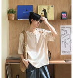 Street Punk Shirt Off-shoulder Hollow T-shirt American 2025 New High-end Style Fashionable Casual Loose Short Sleeves