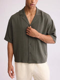 Seaside Beach Casual Texture Mens Shirts Vintage Button-up Turn-down Collar Cardigan Tops Men Summer Fashion Short Sleeve Shirt
