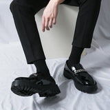 Classic Style Men ' s Leather Shoes Spring   Autumn Solid Black Height Increased Loafer Shoes Metal Decoration Fashion Banq38-44
