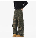 Ripped Camo Jeans Men 2025 New Loose Straight Leg Denim Pants Outdoor Hiking Trousers Casual Comfort Street Style Fashion
