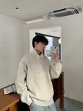 Korean Fashion Men Henry Sweaters Light Luxury Solid Color Long Sleeve Knitwear Premium Quality Button-down Knit Pullover M-3XL