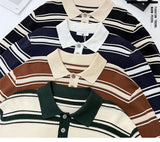 New American Trendy Men Polo Neck Sweater Light Luxury Striped Knit Long Sleeve Pullover Tops High Quality Loose Knitwear M-3XL