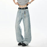Korean Style Men Denim Pants Solid Color Washed Moustache Effect Wide Leg Trousers Loose Male Straight Jeans Summer