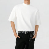 Summer Cotton Short Sleeved T-shirt Men Black White Casual T Shirt Men Streetwear Korean Stand Up Collar T Shirt Mens Top 4XL