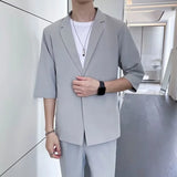 Summer Short Sleeve Blazer Men Slim Fit Fashion Social Mens Dress Jacket Korean Casual Suit Jacket Mens Office Formal Blazer