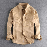 Autumn new khaki retro wash solid color work shirt men's three-dimensional pocket trend loose jacket