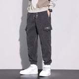 Autumn New Men's Corduroy Cargo Harem Pants Fashion Korean Embroidery Bound Feet Casual Pants Trendy Brand Male Trousers