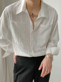 Pockets Mature Casual Shirts for Men Solid Colors Single Breasted Loose Summer Thin Hipster Temperament Korean Vetement Homme
