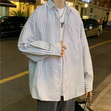 Preppy Striped Shirts Men Long Sleeve Handsome Harajuku Temper Korean Style Fashion Clothing Camisas All-match Casual Vintage