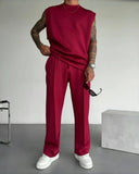 New summer sleeveless sports suit 2025 men's casual solid color trousers men's clothing vest two-piece set,