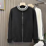 New Korean Fashion Men Cardigan Coat Light Luxury Trendy Knit Zipper Long Sleeve Sweater Jackets High Quality Patchwork Knitwear